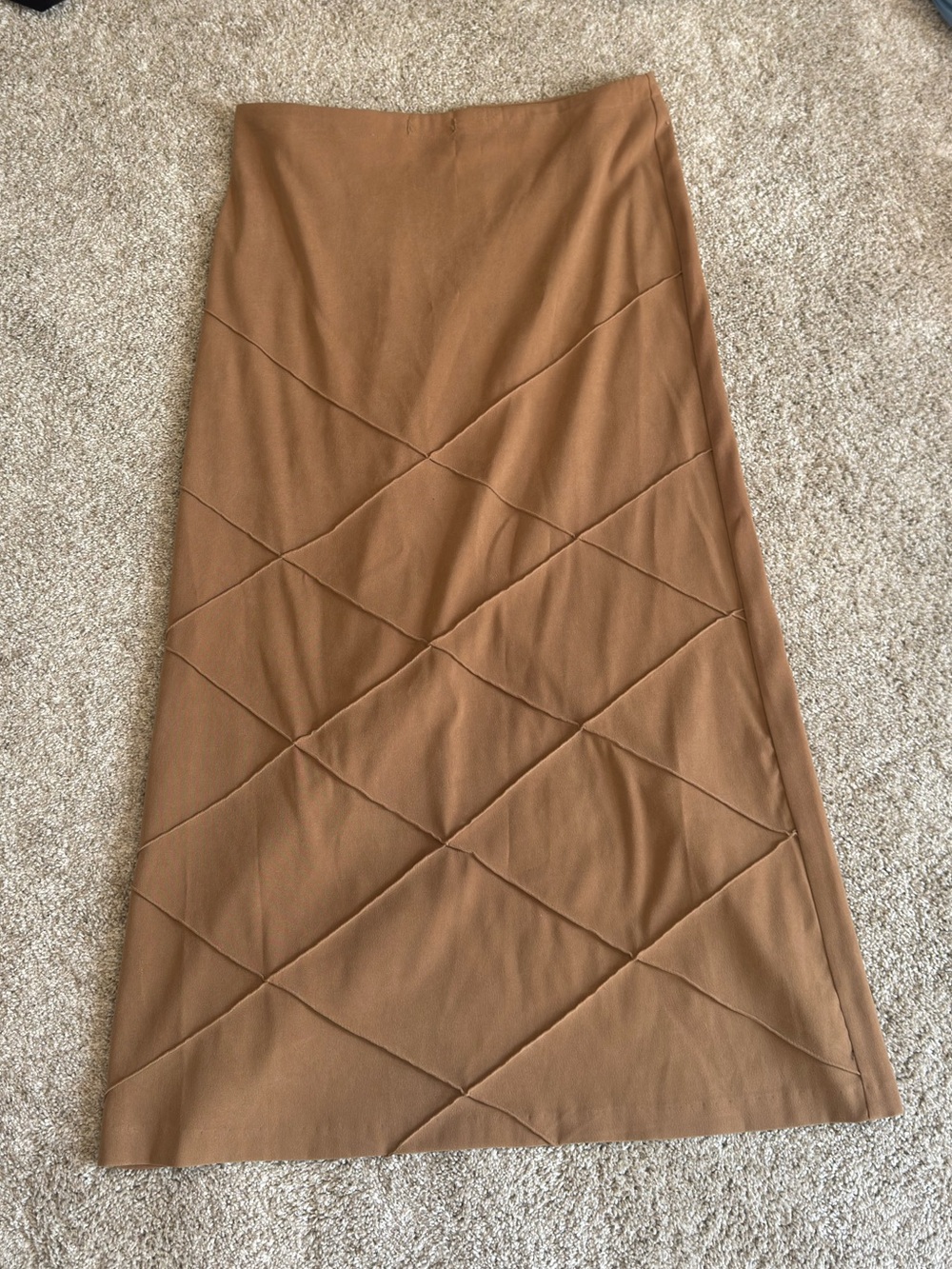 Vintage Tracy Evans Faux Suede Pintuck Maxi Skirt Caramel Brown Sz M / L